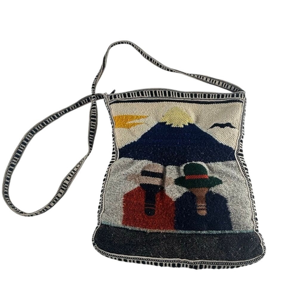 Handwoven Peruvian Wool Messenger Bag‎ Colorful Aztec Mountain Art Travel Boho